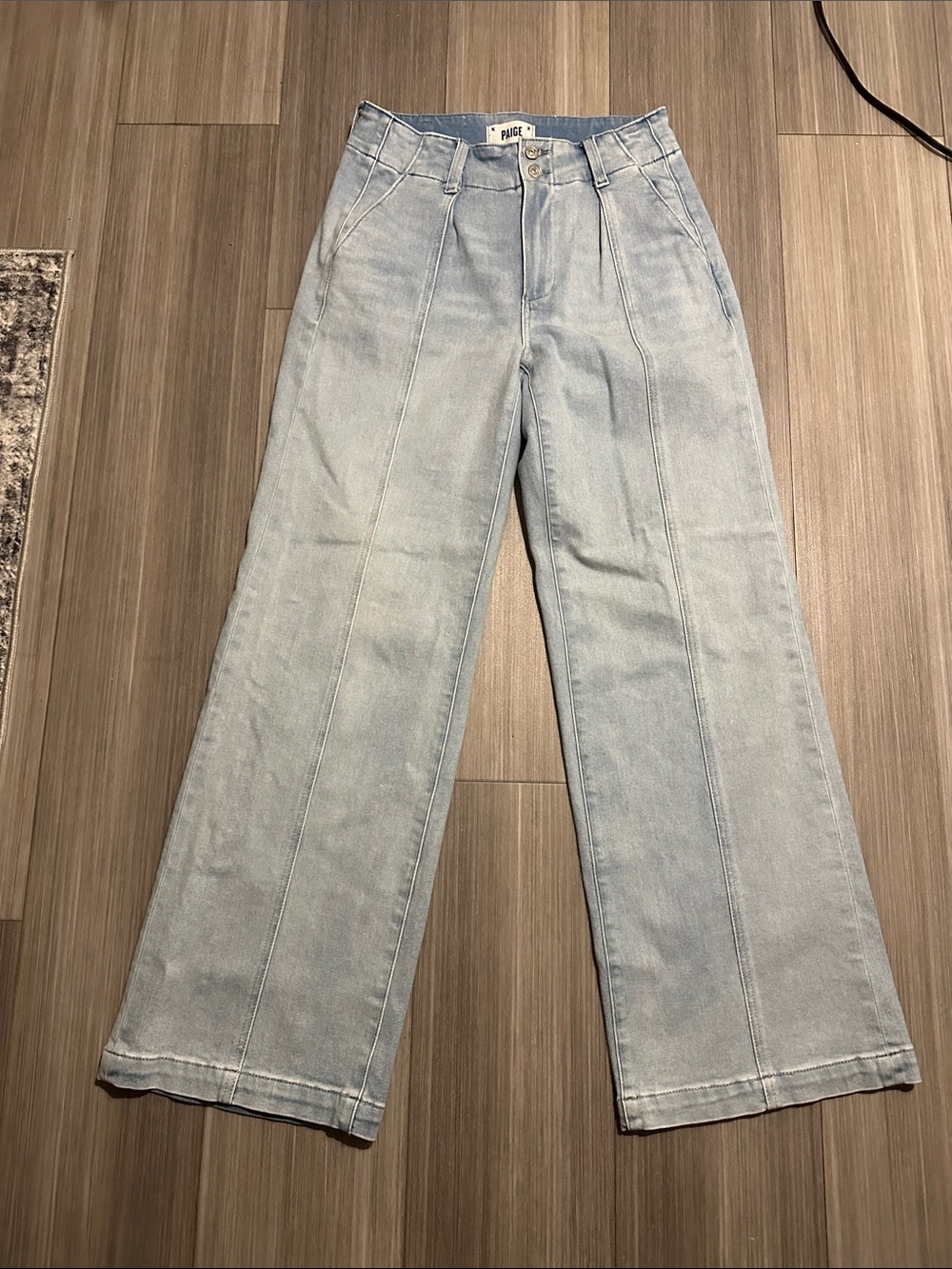 PAIGE Pale Blue Wide-Leg Seam-Front Jeans
